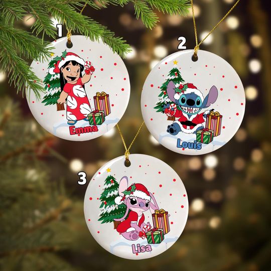 Lilo & Stitch Santa Hat Christmas Ornament, Lilo And Stitch Xmas Ornament, Lilo Stitch Angel Cartoon Ceramic Ornament Home Decoration