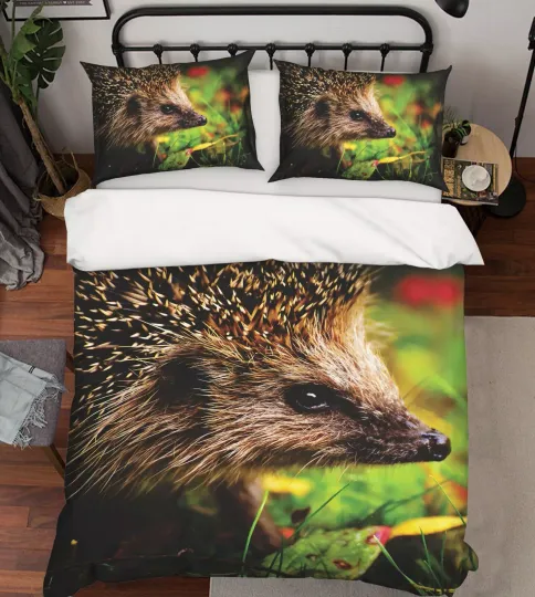 3D Hedgehog Leaves A256 Animal Bed Pillowcases Quilt Duvet Cover Set Queen King
