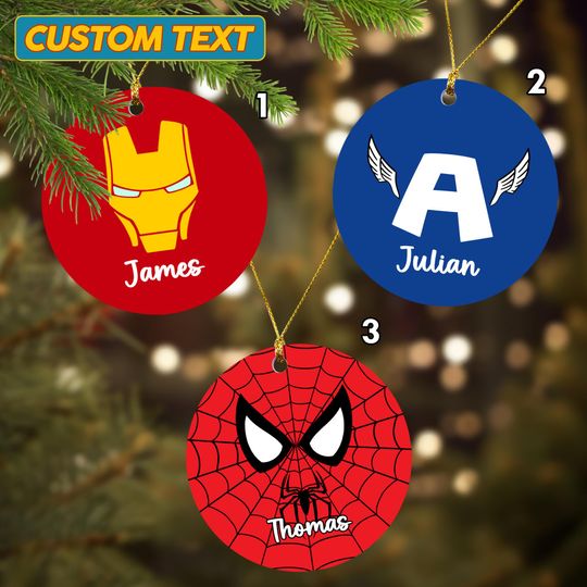 Iron Man Captain American Spiderman Christmas Ornament, Superhero Movie Xmas Ornament, Superhero Ceramic Ornament Home Decoration