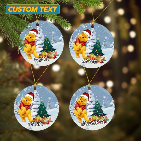 Pooh Bear Santa Hat Christmas Ornament, Winnie The Pooh Xmas Ornament, Pooh Bear Cartoon Ceramic Ornament Home Decoration