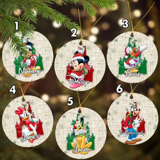 Mickey And Friends Santa Claus Christmas Ornament, Mickey Mouse Xmas Ornament, Characters Ceramic Ornament Home Decoration