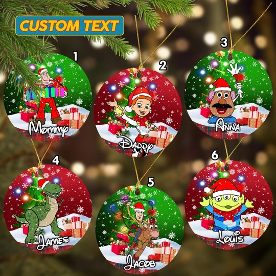 Toy Story Characters Santa Hat Christmas Ornament, Toy Story Xmas Ornament, Toy Story Cartoon Ceramic Ornament Home Decoration