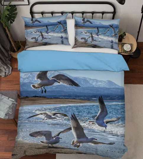 3D White Seagull O18 Animal Bed Pillowcases Quilt Duvet Cover Set Queen King Amy