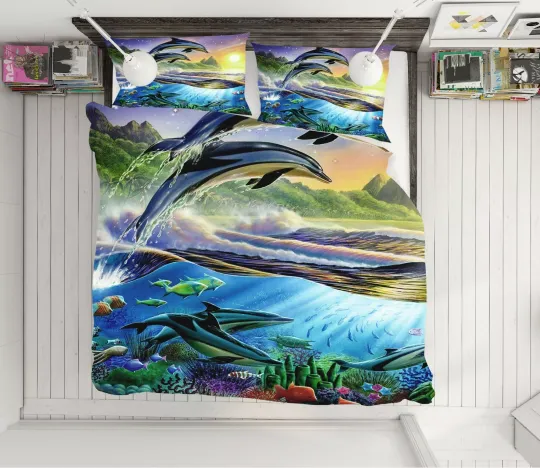 3D Dolphin Animal 83NA Bed Pillowcases Quilt Cover Duvet Adrian Chesterman Fay