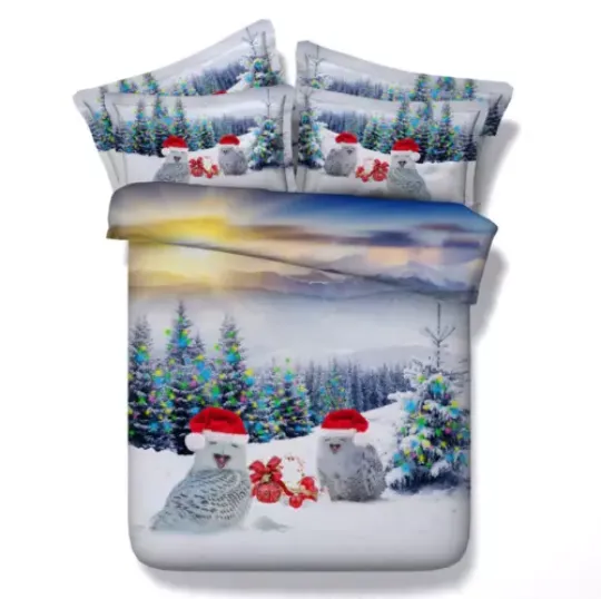 3D Happy Owl Hat N681 Christmas Quilt Duvet Cover Xmas Bed Pillowcases Fay