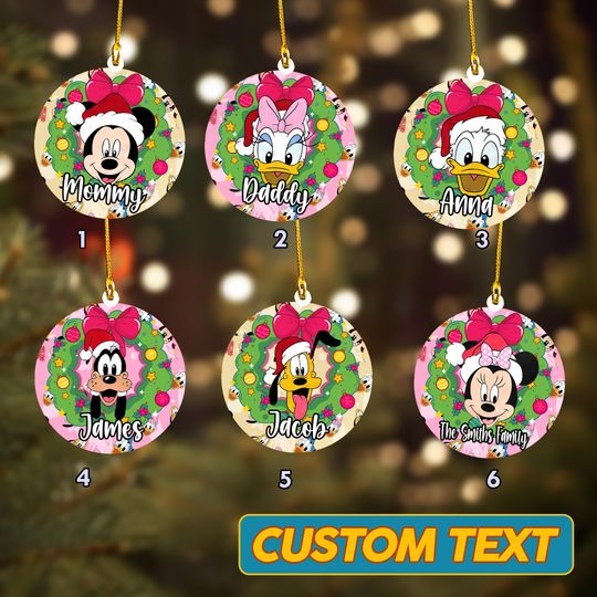 Mickey And Friends Head Santa Hat Christmas Ornament, Mickey Mouse Xmas Ornament, Mickey Ceramic Ornament Home Decoration
