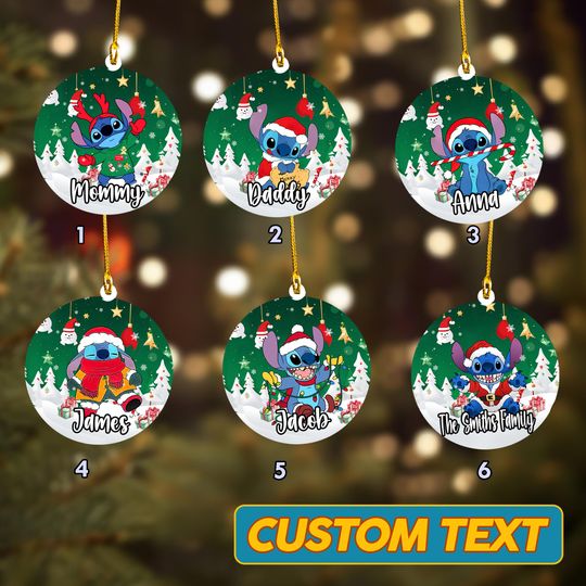 Stitch Santa Hat Christmas Ornament, Lilo And Stitch Xmas Ornament, Lilo Stitch Cartoon Santa Hat Ceramic Ornament Home Decoration