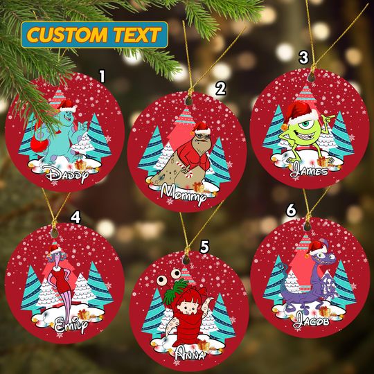 Monsters Inc Santa Hat Christmas Ornament, Monsters Inc Xmas Ornament, Monsters Characters Ceramic Ornament Home Decoration