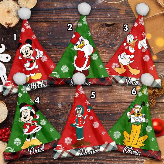 Personalize Mickey And Friends Cartoon Movie Christmas Santa Hat, Mickey Mouse Xmas Santa Hat, Custom Name Santa Claus Hat