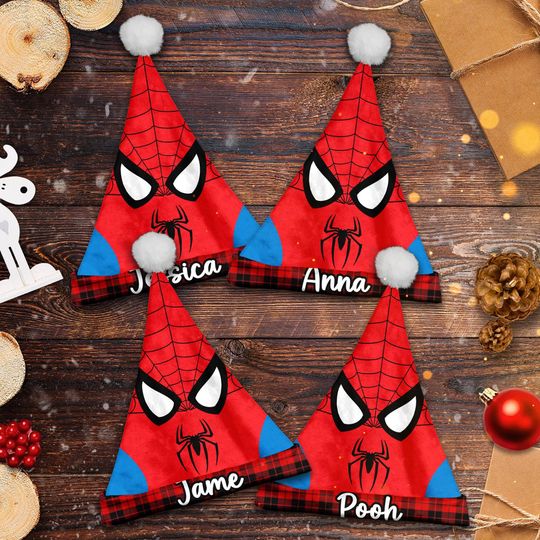 Personalize Spiderman Christmas Santa Hat, Spiderman Movie Xmas Santa Hat, Custom Name Santa Claus Hat, Spiderman Santa Hat Gift