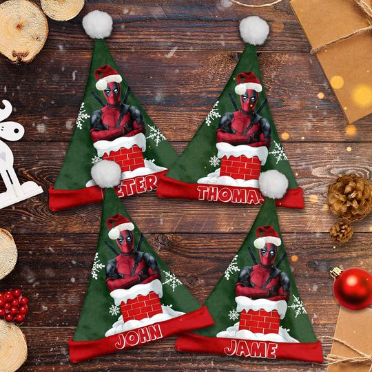 Personalize Deadpool Christmas Santa Hat, Deadpool Movie Xmas Santa Hat, Custom Name Santa Claus Hat, Superhero Santa Hat Gift