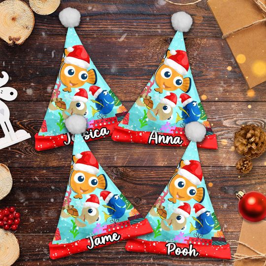 Personalize Nemo And Dory Christmas Santa Hat, Finding Nemo Xmas Santa Hat, Custom Name Santa Claus Hat, Nemo Dory Santa Hat Gift