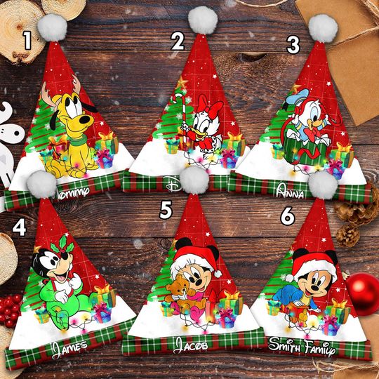 Personalize Baby Mickey And Friends Christmas Santa Hat, Mickey Mouse Xmas Santa Hat, Custom Name Santa Claus Hatm Mickey Santa Hat