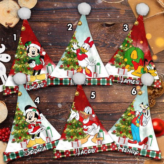 Personalize Mickey And Friends Classic Christmas Santa Hat, Mickey Mouse Xmas Santa Hat, Custom Santa Claus Hat, Mickey Characters Gift