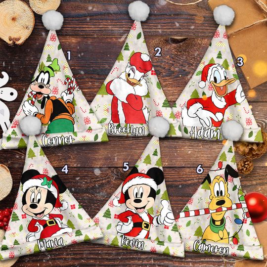 Personalize Mickey And Friends Christmas Santa Hat, Mickey Mouse Xmas Santa Hat, Custom Name Santa Claus Hat, Mickey Santa Hat Gift