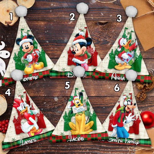 Personalize Mickey And Friends Christmas Santa Hat, Mickey Mouse Xmas Santa Hat, Custom Name Santa Claus Hat, Mickey Santa Claus Gift