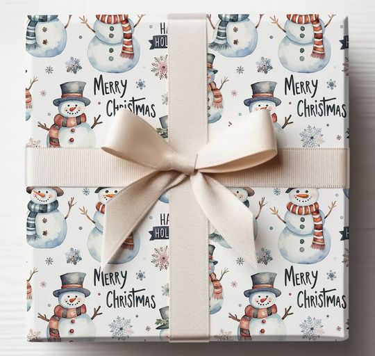 Snowman Christmas Wrapping Paper, Christmas Wrapping Paper, Holiday Gift Wrap, Merry Christmas, Happy Holidays Gift Wrap
