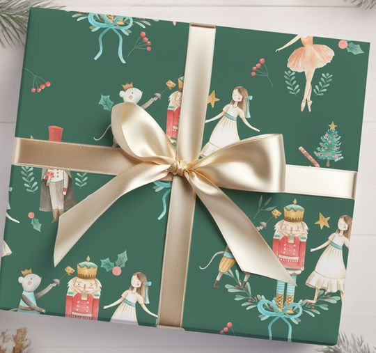 Nutcracker Ballerina & Mouse Christmas Gift Wrap, Christmas Wrapping Paper, Vintage Gift Wrap, Classic Christmas, Wrapping Paper, Holiday