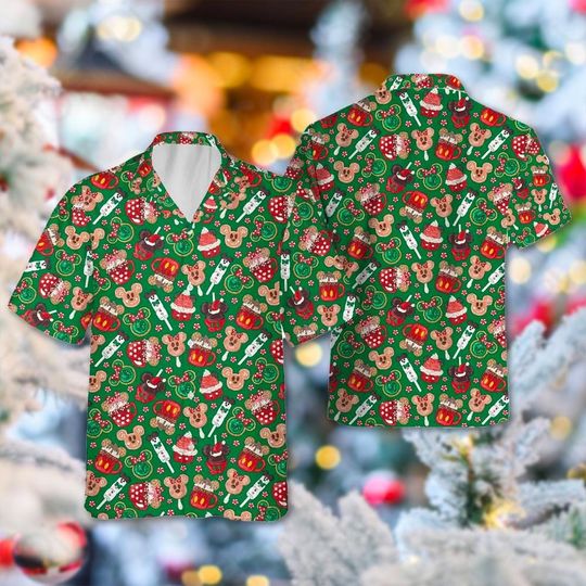 Mickey & Friends Christmas Hawaii Shirt, Mickey Mouse Button Up Shirt, Mickey Mouse Xmas Hawaiian Shirt, Xmas Magic Kingdom Shirt