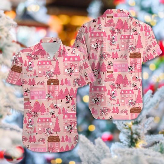 Mickey And Friends Pink Hawaii Shirt, Mickey Mouse Christmas Hawaiian Shirt, Minnie Donald Goofy Xmas Hawaiian Shirt, Magic Kingdom Tee