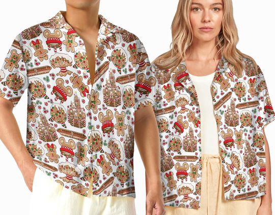 Gingerbread Disney Epcot Hawaiian Shirt, Christmas Disney World Snacks Hawaii Shirt, Holiday Vacation Disneyland Magic Kingdom Shirt