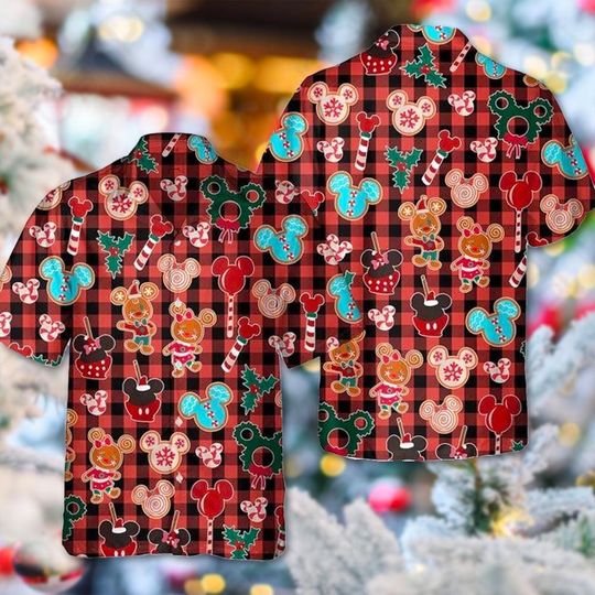 Mickey Gingerbread Christmas Hawaii Shirt, Mouse Xmas Button Up Shirt, Minnie Hawaiian Shirt, Mouse Gingerbread 3D All Over Print Shirt