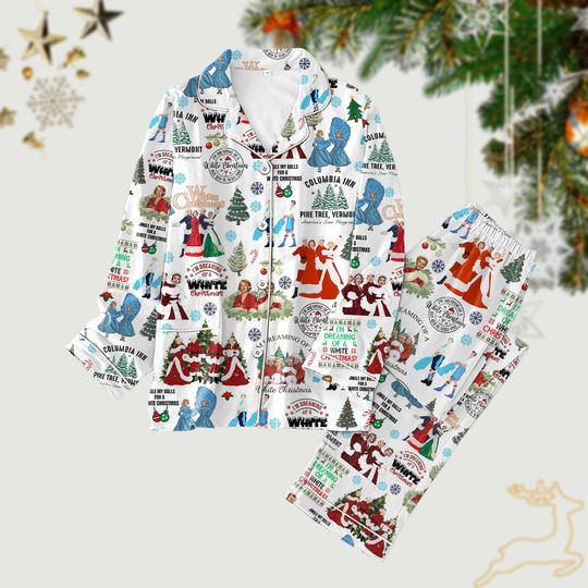 White Christmas Pajamas, White Christmas Movie, Christmas Song Fyjamas, Christmas Movie Pajamas Family, 90s Movie Pajamas For Girls