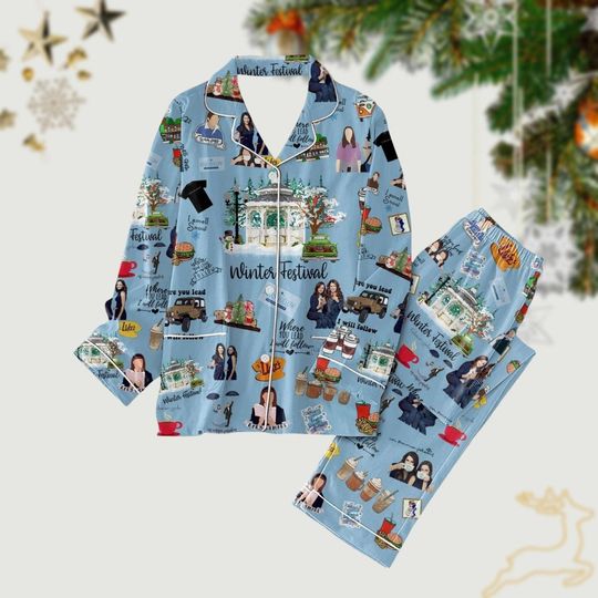 Christmas Stars Hollow Pajamas, Gilmore Girls Thick Pajamas, Stars Hollow Connecticut Pajamas Set, Luke's Diner Holiday Pajamas, Xmas Gift