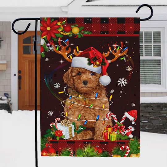 Poodle Xmas Flag, Poodle Reindeer Christmas Lights Funny Dog Xmas Gift, Christmas Porch Flag, Funny Christmas Flag, You Filthy Animal