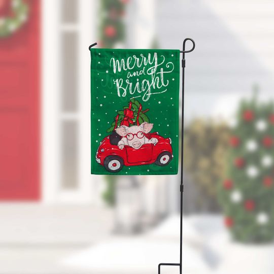 Funny Christmas Garden Flag - Merry and Bright Garden Flag Christmas Pig cute garden flag with or without stand christmas garden flags