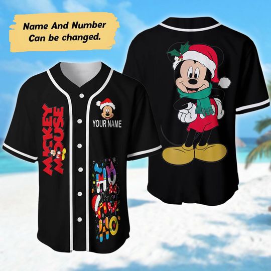 Custom Mickey Mouse Christmas Baseball Jersey, Mickey Mouse Xmas Jersey Team, Cartoon Christmas Holiday Jersey Shirt, Magic Kingdom Shirt