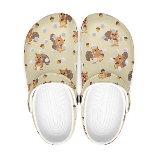 Beige squirrel clogs for men - women | Funny mules | Forest animal design slippers | Cartoon shoes with squirrel
