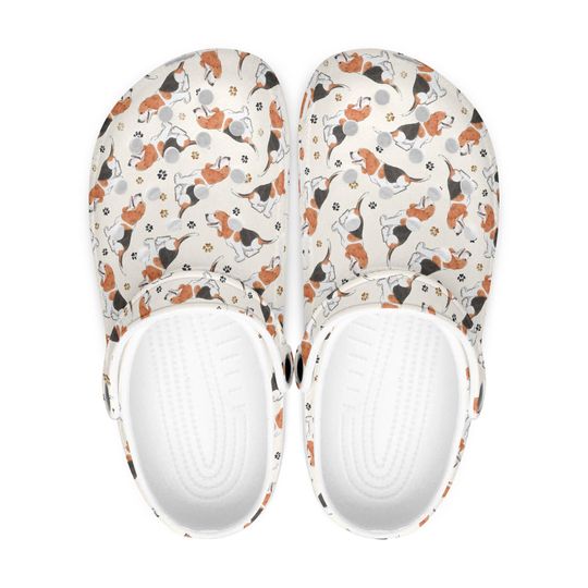 Beige Beagle Clogs  Dog Pattern Sandals for Women, Men & Girls  Dog Motif Slippers for Beagle Lovers, Beagle Design Shoes