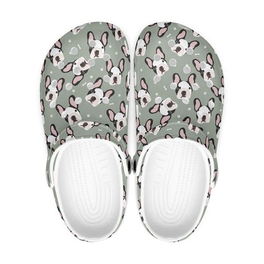Women's - Men's Dog Design Clogs, Dog Pattern Clogs Children, French Bulldog Slippers, Slip-On Shoes, Mules Dog Motif