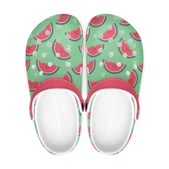 Colorful women's - men's fruit design clogs, cartoon melon clogs children, melon fruit motif slippers, slip-on shoes, mules