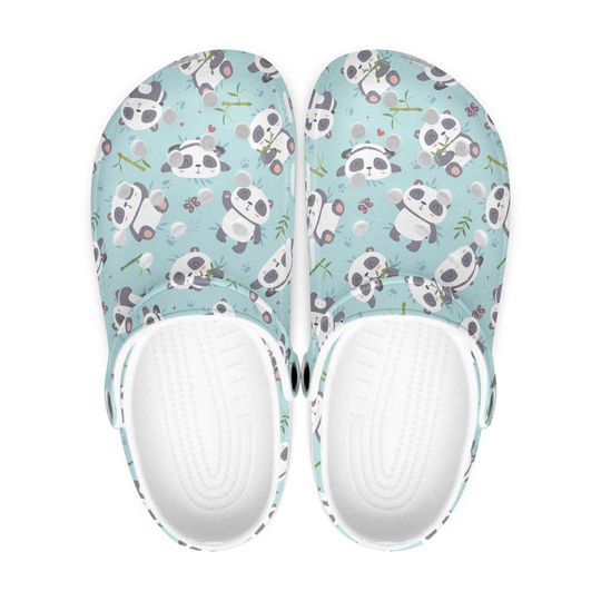 Light Blue Women - Men Pandas Rubber Clogs, Cartoon Panda Clogs Kids, Animal Pattern Kawaii Slippers, Women Slip-On Shoes, Mules