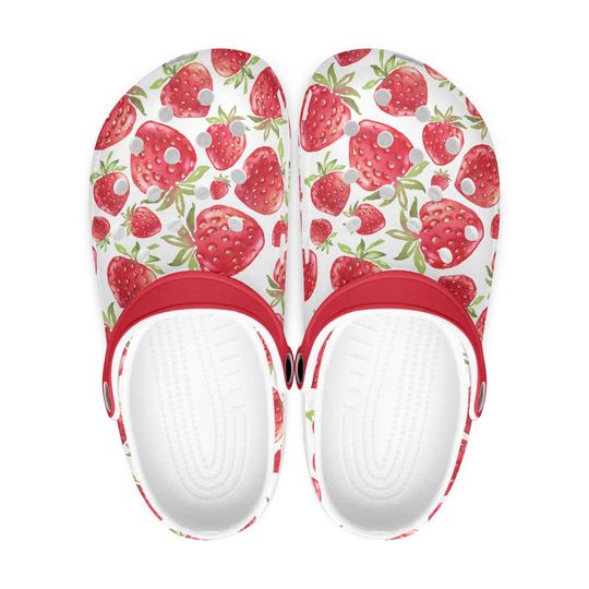 Strawberry Print Clogs, Men's Clogs, Garden Shoes, Strawberry Pattern, Women's Strawberry Clogs, Unisex Garden Shoes, Lightweight Slippers Fruits