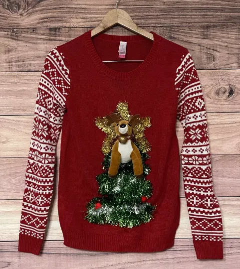 Ugly Christmas Sweater Holiday Sweaters Reindeer Christmas Tree Bells M 7-9