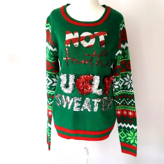 New Size S 3-5 NOT ANOTHER UGLY SWEATER Soft Christmas Green Nordic Jingle Bells