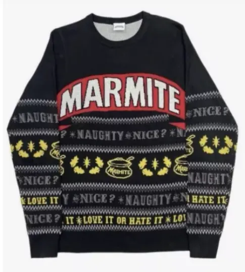 Medium 40" inch chest Marmite Ugly Christmas sweater jumper Xmas Naughty or Nice