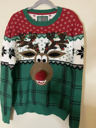Ugly Christmas Sweater Rudolph Red Nose Reindeer Size M Men / Women NWT