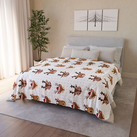 Christmas Animal Fleece Sherpa Blanket - Festive Holiday Winter, Cozy Xmas Decoration, Cute Reindeer Pattern, Soft Wrap, Oversized