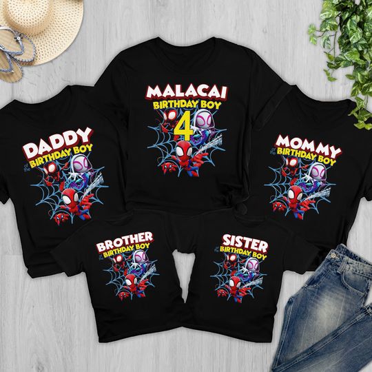 Personalized Spidey and His Amazing Friends Birthday Family Shirt, Spider Matching Shirt, Spidey Kid Gift, Superhero Family Party Tees