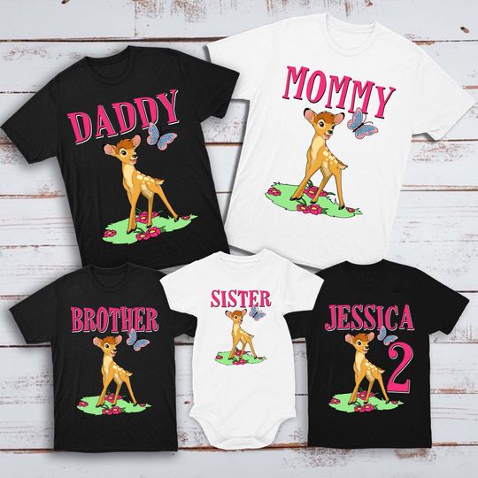 Personalized Deer Birthday Family Matching Shirt, Cute Deer Shirt, Animated Deer Birthday Theme Party Party Outfit, Christmas Deer Shirt