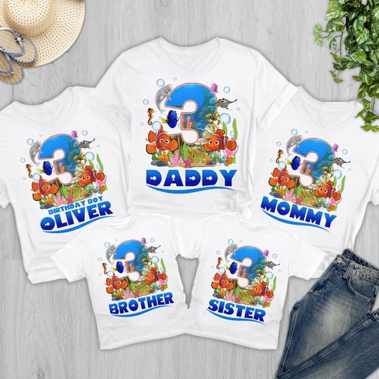 Personalized Finding Nemo Birthday Theme Party Shirt, Custom Fish Matching Family T-Shirt, Clownfish Birthday Gift, Birthday Boy/Girl Tee RE