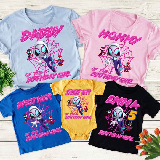 Personalized Spidey Birthday Girl Family Shirt, Ghost Spider Gwen Shirt, Spidey And Amazing Friends, Super Hero Birthday Party Theme Shirt