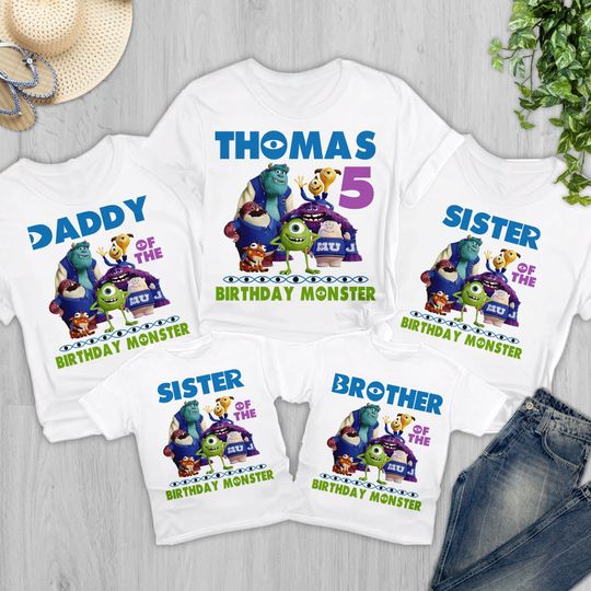 Personalized Monster Inc Family Matching T-Shirt, Monsters Sully Mike Birthday Matching Tee, Birthday Boy Kid Toddler, Family Theme Shirt