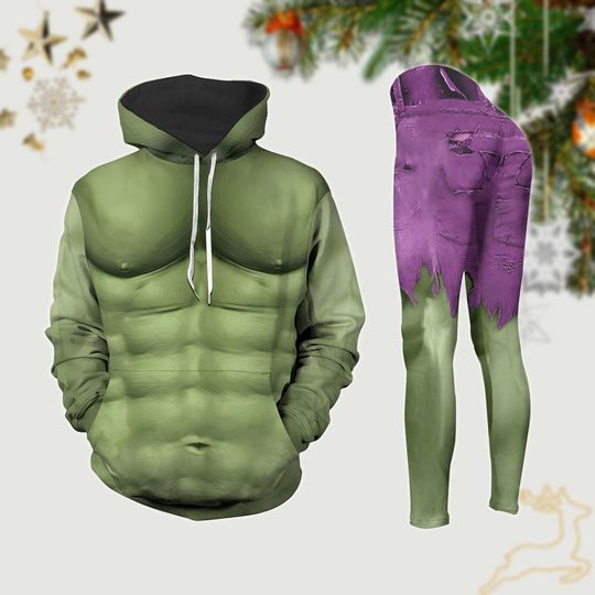 Hulk Hoodie And Legging, The Incredible Hulk Cosplay Shirt, Hulk Superhero Costume Yoga Pants, Gift Xmas For Women Men
