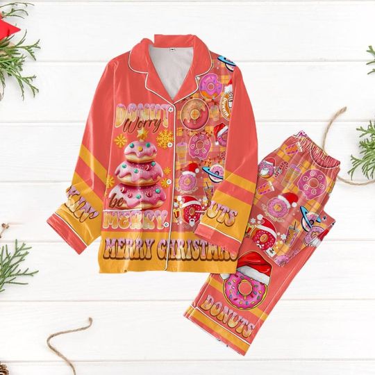 Dunkin Donuts Christmas Pajamas, Dunkin Donuts Xmas Pajamas Pants, Funny Donuts Pajamas, Funny Donuts Shirt, Dunkin Coffee Pajamas