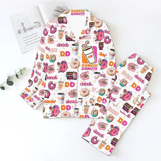 Dunkin Donuts Christmas Pajamas, Funny Donuts Xmas Pajamas, Dunkin Donuts Holiday Pajamas, Funny Coffee Shirt, Dunkin Coffee Pajamas
